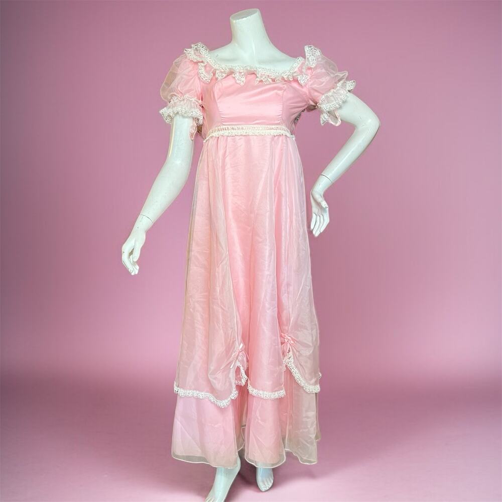 VINTAGE 70s Nadine Prairycore Ruffle Dress Pink Flower Girls Size 7 READ